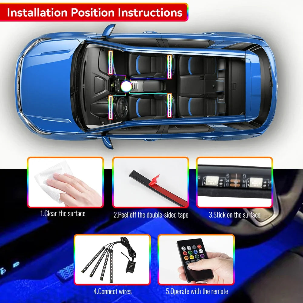 Kit Néon LED RGB Intérieur Voiture ✨